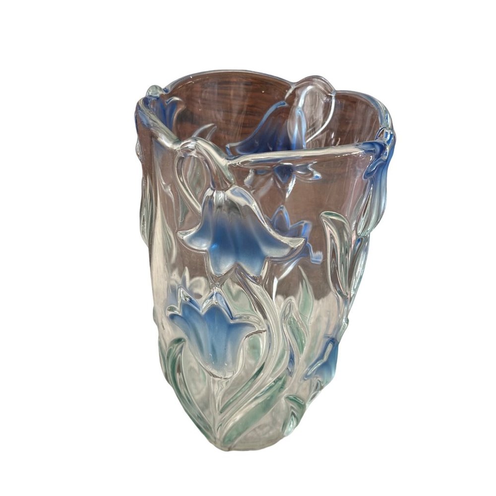 Vintage Mikasa Crystal Blue Bell flower vase, wedding ,Easter Mothers day